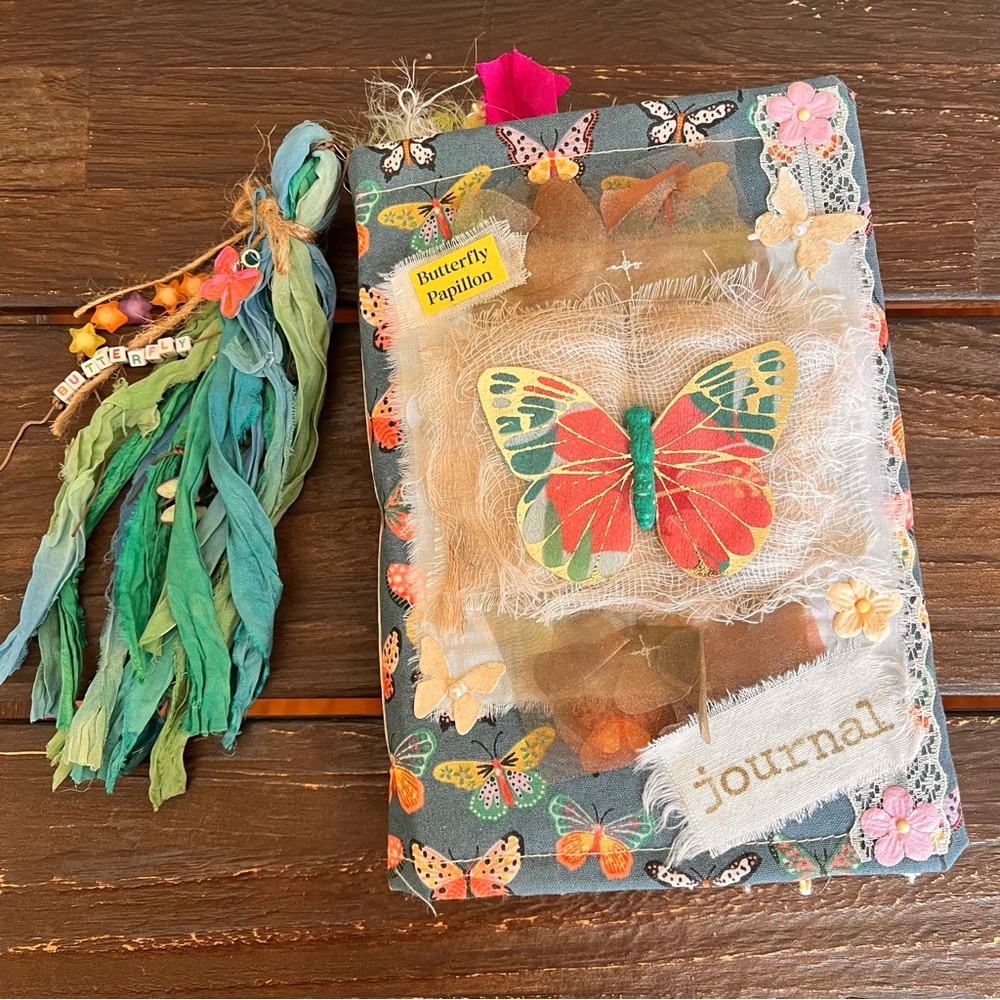 Junk Journal Butterfly Theme Softcover Colorful Grungy 3 Signature Decorated